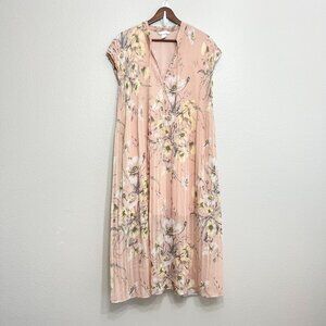H&M Pleated Maxi Dress Size 6 Women's Floral Print Pink Peach Short Sleeve